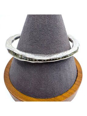 VTG Sterling Silver 925 Green Gemstone Channel Set Cuff Bracelet Size 7.5" Fit